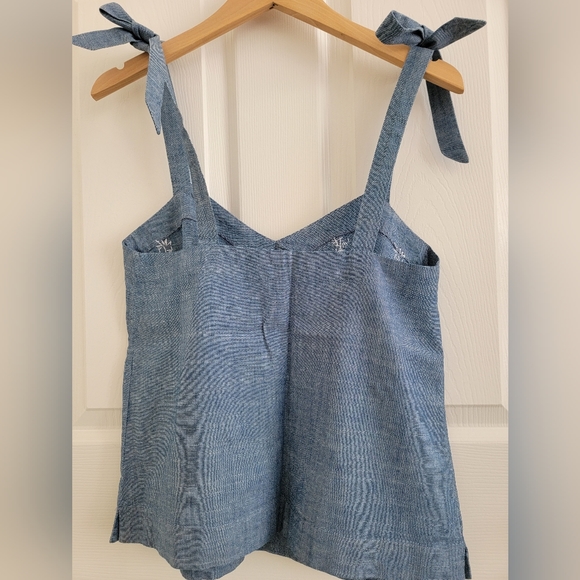 J. Crew Chambray Embellished Tie Shoulder Top, XS - Picture 6 of 13